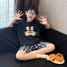 批发[黛琳芬]仿棉短袖儿童睡衣夏季卡通中大童12码-XL男<b class='q'>女童</b>家居<b class='q'>服</b>216