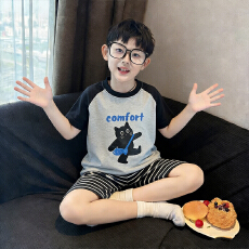 批发黛琳芬仿棉短袖儿童<b class='q'>睡衣</b>夏季卡通中大童12码-XL男<b class='q'>女童</b>家居<b class='q'>服</b>216