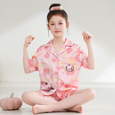 批发黛琳芬冰雪丝三件套儿童睡衣套装12-XL码三件套男女童家居服228