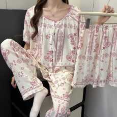 批发[黛琳芬]云朵棉<b class='q'>女士</b>家居服波西米亚风印花三件套<b class='q'>女士</b>睡衣批发431