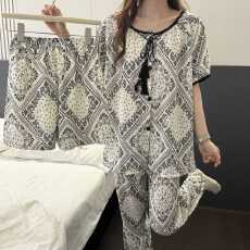 批发黛琳芬云朵棉<b class='q'>女士</b>家居服波西米亚风印花三件套<b class='q'>女士</b>睡衣批发431