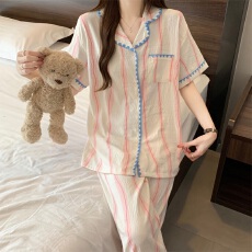 批发黛琳芬云朵棉女士家居服韩系印花新款贝壳纹<b class='q'>睡衣</b>女两件套批发