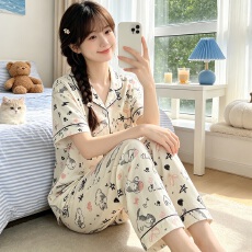 批发[黛琳芬]仿棉女士家居服韩系印花新款<b class='q'>短袖</b><b class='q'>睡衣</b>女三件套批发430