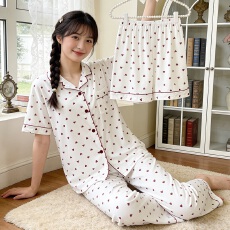 批发黛琳芬仿棉女士家居服韩系印花新款<b class='q'>短袖</b><b class='q'>睡衣</b>女三件套批发430