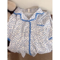 批发[黛琳芬]仿棉女士睡衣服韩系印花新款翻领家居服女两件套批发447