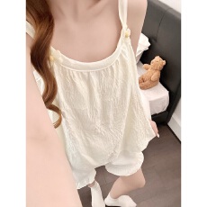 批发[黛琳芬]带胸垫云朵棉女士睡衣批发韩系印花新款吊带短裤家居服