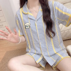 批发[黛琳芬]仿棉贝壳纹<b class='q'>女士</b>家居服韩系夏天印花睡衣短袖套装批发452