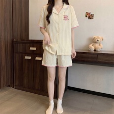 批发黛琳芬仿棉贝壳纹<b class='q'>女士</b>家居服韩系夏天印花睡衣短袖套装批发452