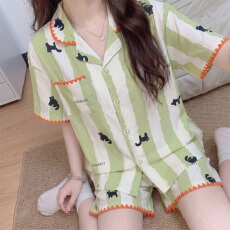批发黛琳芬仿棉贝壳纹<b class='q'>女士</b>家居服韩系夏天印花睡衣短袖套装批发452