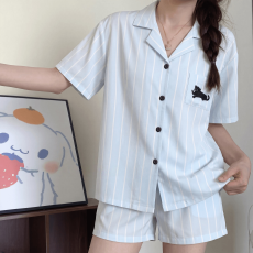 批发黛琳芬云朵棉短袖女士<b class='q'>睡衣</b>服夏季韩系印花少女<b class='q'>家居服</b>两件套454
