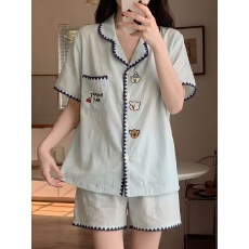 批发[黛琳芬]云朵棉短袖女士<b class='q'>睡衣</b>服夏季韩系印花少女<b class='q'>家居服</b>两件套454