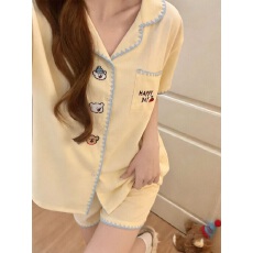批发黛琳芬云朵棉短袖女士<b class='q'>睡衣</b>服夏季韩系印花少女<b class='q'>家居服</b>两件套454