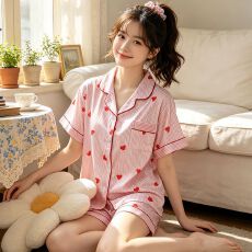 批发[黛琳芬]冰丝女士家居服韩系印花短袖仿<b class='q'>真丝</b><b class='q'>睡衣</b>女两件套批发456