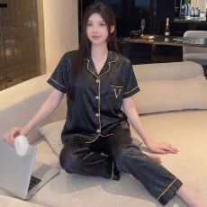 批发[黛琳芬]冰丝女士家居服韩系印花短袖仿<b class='q'>真丝</b><b class='q'>睡衣</b>女两件套批发457