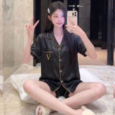 批发[黛琳芬]冰丝女士家居服韩系提花短袖仿<b class='q'>真丝</b><b class='q'>睡衣</b>女两件套批发458