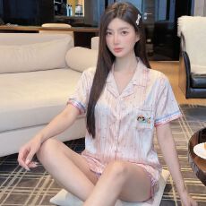 批发黛琳芬冰丝女士家居服韩系提花短袖仿<b class='q'>真丝</b><b class='q'>睡衣</b>女两件套批发458