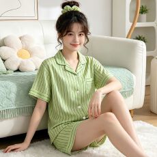批发[黛琳芬]仿棉女士睡衣服韩系可外出印花少女ins新款两件套批发458