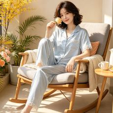 批发[黛琳芬]冰丝女士家居服韩系印花短袖仿<b class='q'>真丝</b><b class='q'>睡衣</b>女两件套批发458