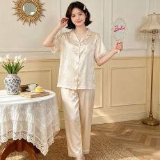 批发黛琳芬冰丝女士家居服韩系印花短袖仿<b class='q'>真丝</b><b class='q'>睡衣</b>女两件套批发458