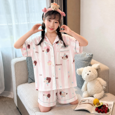 批发黛琳芬12码-XL冰丝儿童睡衣夏天仿真丝<b class='q'>中大</b>童男<b class='q'>女</b><b class='q'>童</b>家居服261