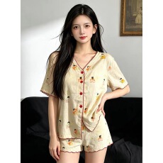 批发[黛琳芬]短袖女士睡衣服夏季新款韩系印花少女ins时尚套装批发457