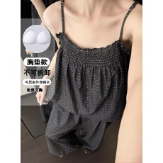 批发[黛琳芬]带胸垫吊带长裤<b class='q'>睡衣</b>韩系少女<b class='q'>夏季</b>波点甜美新款女士家居