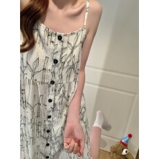 黛琳芬云朵棉吊带睡裙外出睡衣女韩系少夏季新款印花家居服459