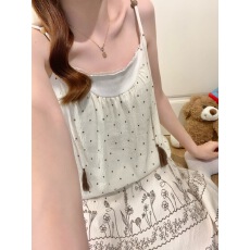 黛琳芬云朵棉吊带睡裙外出睡衣女韩系少夏季新款印花家居服459