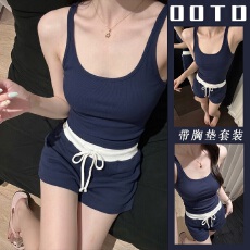 批发[黛琳芬]背心短裤带胸垫女士<b class='q'>睡衣</b><b class='q'>套装</b>韩系夏季两件套家居服467