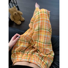 批发黛琳芬格子满印家长裤秋季新款睡衣女宽松慵懒风韩版遛弯裤外穿