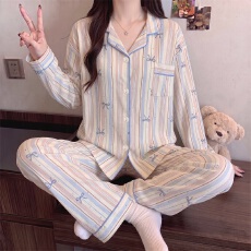批发[黛琳芬]新款仿棉邹布长袖<b class='q'>女士</b>睡衣<b class='q'>套装</b>韩系春秋季翻领少女家居服