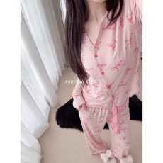 批发[黛琳芬]17款冰丝螺纹长袖长裤女士睡衣套装韩系印花薄款家居服