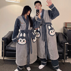批发黛琳芬6款长毛绒睡袍+裤子袍套女士冬季加绒加厚<b class='q'>男士</b>家居服