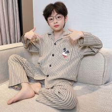 批发黛琳芬10-XL码9款仿棉长袖儿童睡衣春秋季薄款印花男童家居服