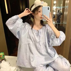 批发[黛琳芬]网红长袖长裤女士睡衣韩系春秋季网红公主风元印花家居服