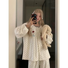 批发黛琳芬德绒长袖女士睡衣套装秋冬季套头韩系保暖家居服外出