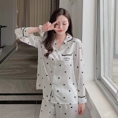 批发[黛琳芬]冰丝女士睡衣套装新款少女韩系春秋印花长袖长裤家居服