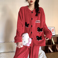 批发黛琳芬软绵绵睡衣女士加厚保暖半边绒套装女秋冬季家居服