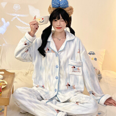 批发黛琳芬加厚保暖珊瑚绒长袖长裤有女士睡衣套装法兰绒