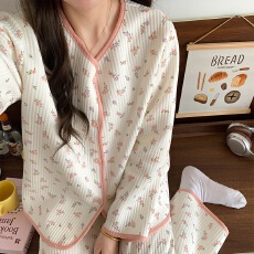 批发[黛琳芬]空气棉女士睡衣套装韩系春秋季秋冬季印花新品家居服