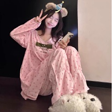 批发[黛琳芬]可爱卡通波点娃娃装<b class='q'>女士</b>睡衣<b class='q'>套装</b>云朵棉春秋季新品家居服