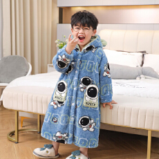 黛琳芬8-18码法兰绒连帽儿童睡袍秋冬款加厚保暖男女童家居服