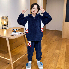 批发8-18码小中童儿童<b class='q'>睡衣</b>法兰绒拉链款<b class='q'>男</b>女童头保暖套装家居服