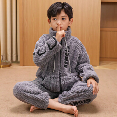 批发8-18码小中童儿童<b class='q'>睡衣</b>法兰绒拉链款<b class='q'>男</b>女童头保暖套装家居服