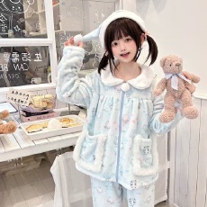 批发黛琳芬网红爆款法兰绒<b class='q'>女士</b>睡衣套装少女珊瑚绒秋冬季卡通家居服