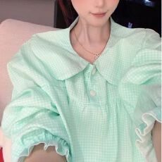 批发[黛琳芬]娃娃领长袖云朵棉女士睡衣套装春秋网红印花薄款家居服