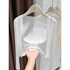 批发网纱防晒开衫女薄款性感透视<b class='q'>罩衫</b>薄纱针织外搭披肩配吊带裙子