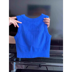 批发克莱因蓝色工字背心吊带女夏外穿修身带胸垫运动<b class='q'>内衣</b>短款无袖上衣