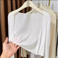 批发冰丝针织防晒长袖开衫女2025夏季新款薄款配<b class='q'>吊带</b>裙外搭小坎肩上衣