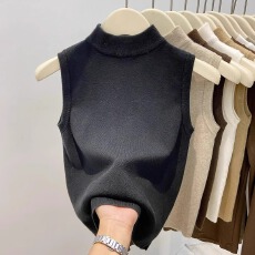 批发法式半高领针织背心女装2025新款秋季西装内搭打底衫无袖坎肩上衣